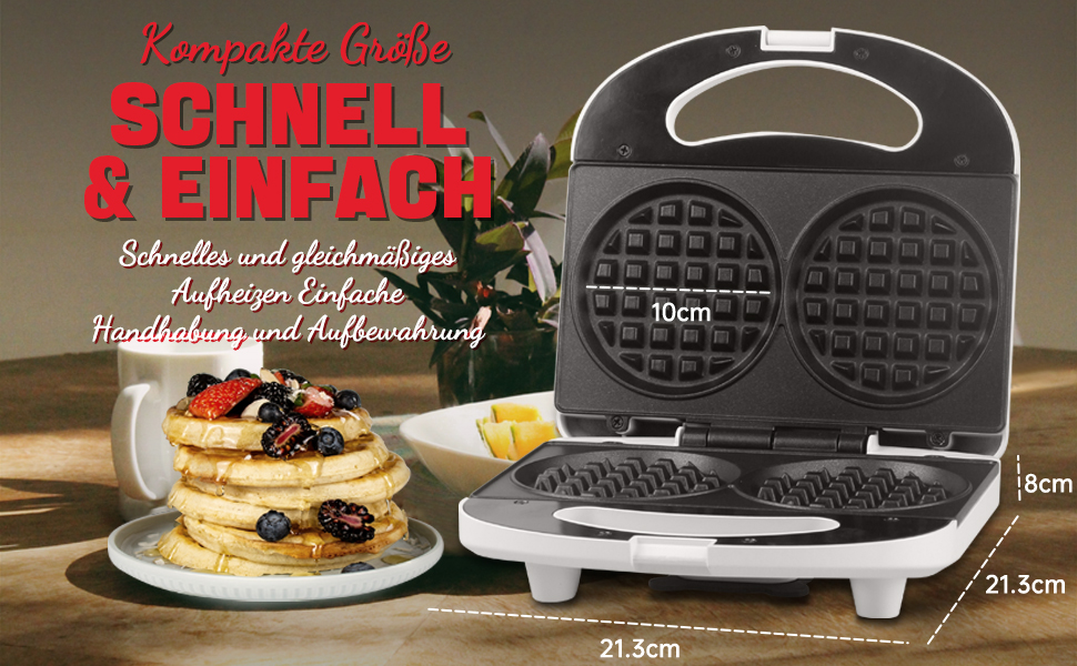 SugarWhisk Mini Pancake Maker, Pancake Maker, Electric Double Pancake Pan, Pancake Pan, Ideal for Pancakes, Cookies, Eggs, Arepas & Breakfast Sandwiches, White (Mini Waffle Iron)