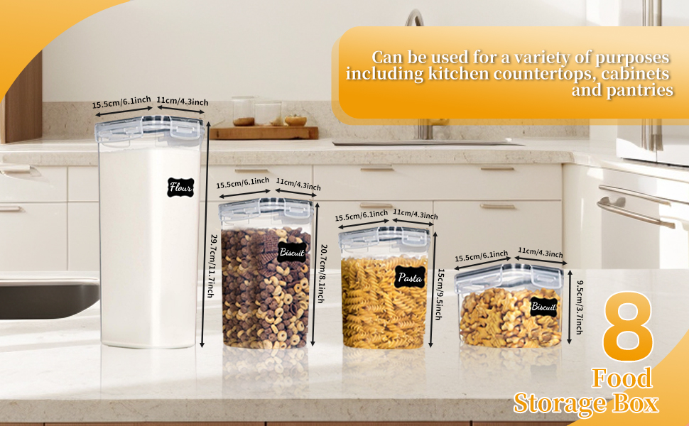 Набір контейнерів для зберігання STUSGO 42er, 8 шт. - прозорі пластикові контейнери для крупи, борошна та цукру