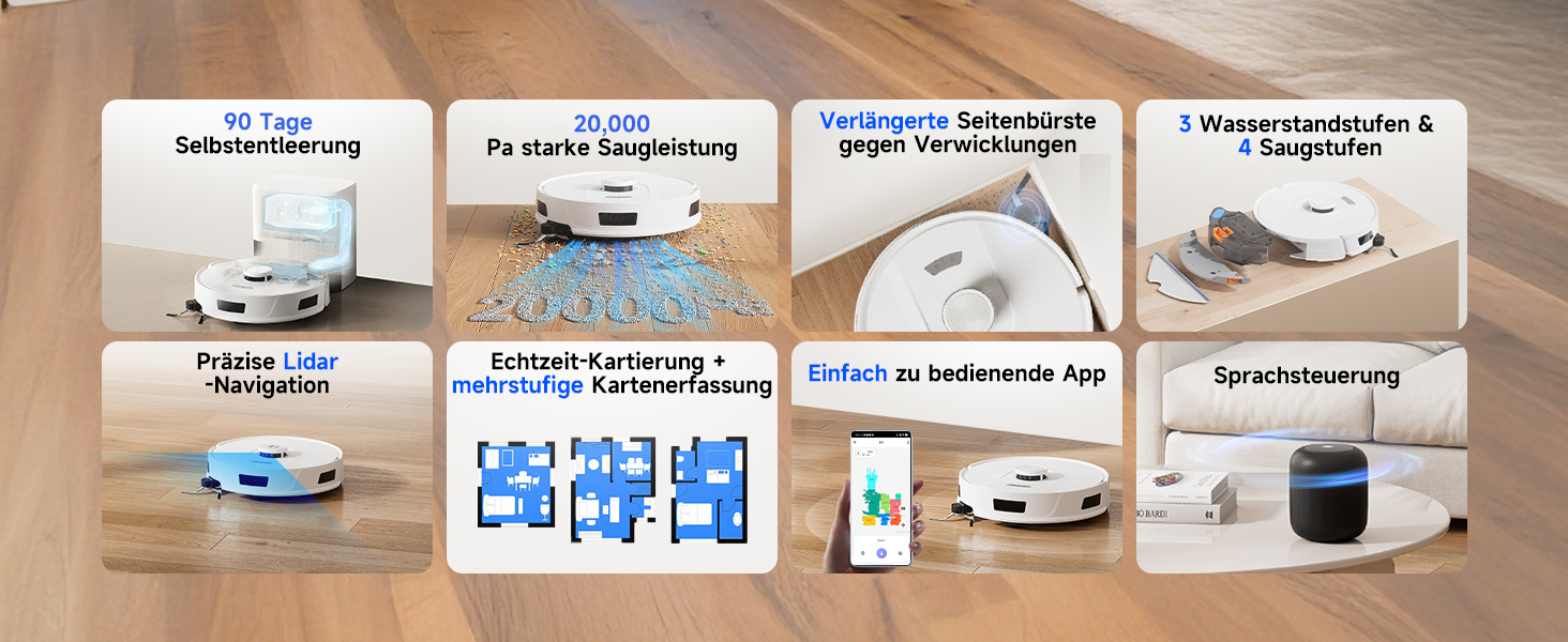 Робот-пилосос Redkey R11 з функцією миття, 20000Pa, док-станція 4L, захист від намотування волосся, LiDAR навігація, керування через додаток, для килима та шерсті тварин, білий