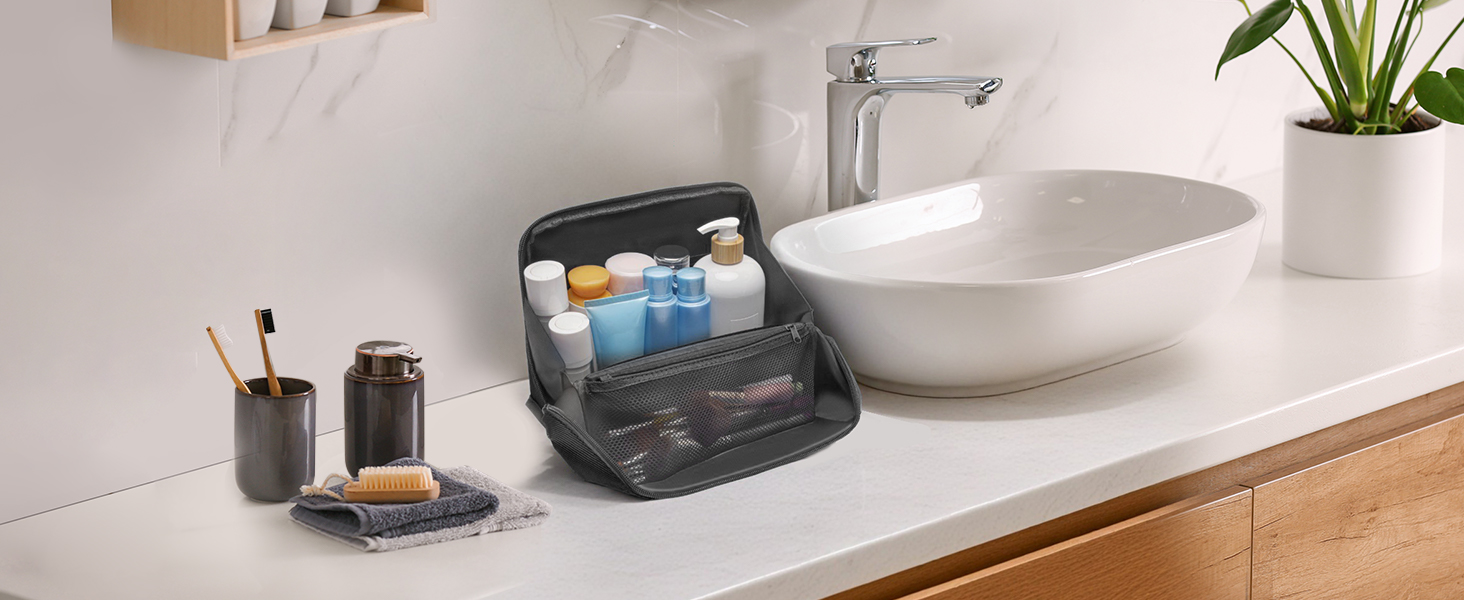 Чоловіча та жіноча дорожня косметичка Lermende з подвійною блискавкою, великий об'єм, зручна ручка для подорожей. (Чорний)