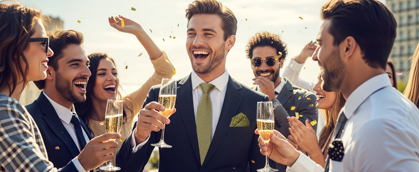 Краватка та нагрудний хустинка HISDERN: комплект для весілля, ділових зустрічей та свят (срібно-сірий)