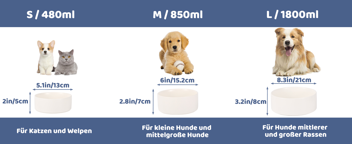 Керамічна миска для собак середніх та великих порід - важка, глибока миска для корму або води - 1800 мл - біла. Миски для собак великих порід