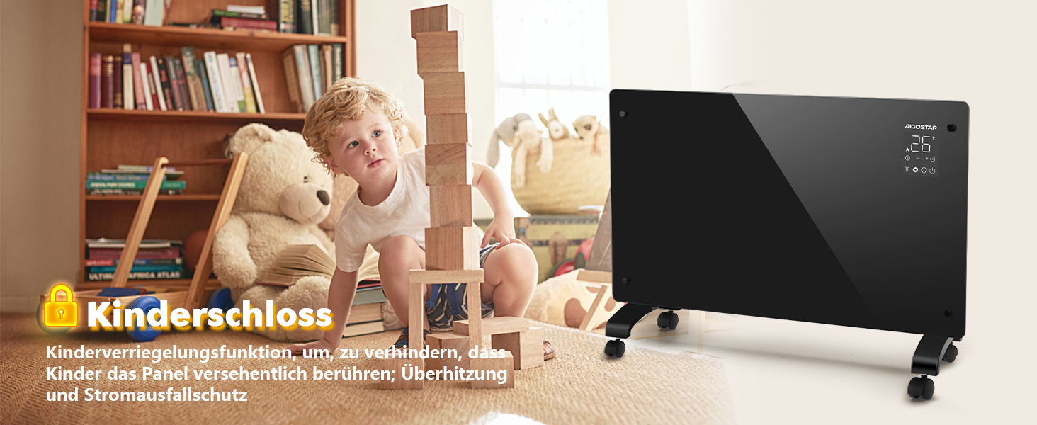 Електричний конвектор Aigostar з термостатом та Wi-Fi, 2000W, для приміщень до 30 м², чорний