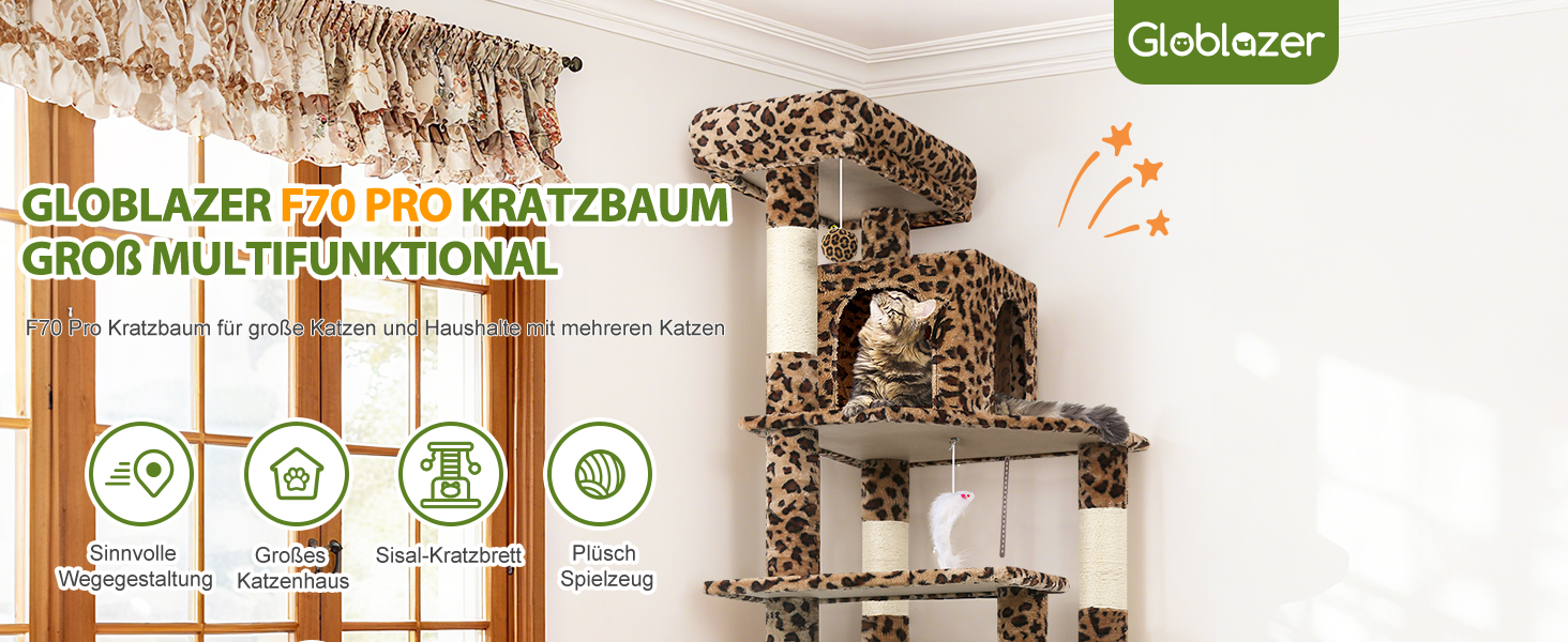 Драбина-будинок для котів Globlazer Kaktus (178 см) з гамаком, платформами, сходами з сизалю, для 2-4 котів, зелений (F70 Pro, XXL, леопардовий)