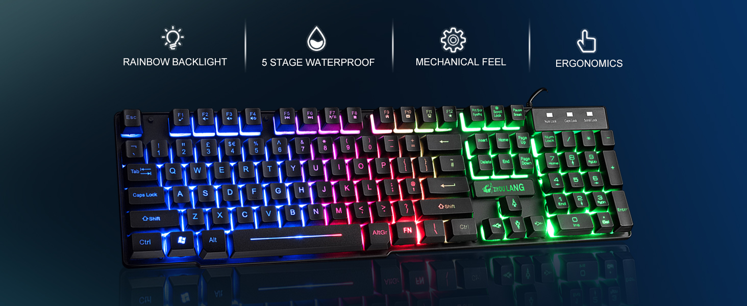 Ігровий набір клавіатури, навушників та миші: клавіатура 104 клавіші з підсвічуванням Rainbow, миша 2400DPI, навушники 7.1 Surround Sound RGB, мишка під клавіатуру, сумісний з PS4, Xbox (потрібен адаптер), білий/чорний