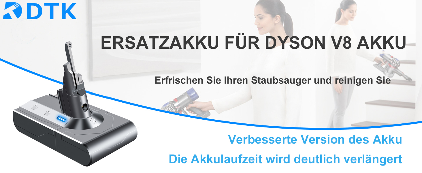 Запасний акумулятор DTK для пилососів Dyson DC62, V8: сумісний з моделями Fluffy, Animal, Absolute, Motorhead (21.6V, 4500mAh)