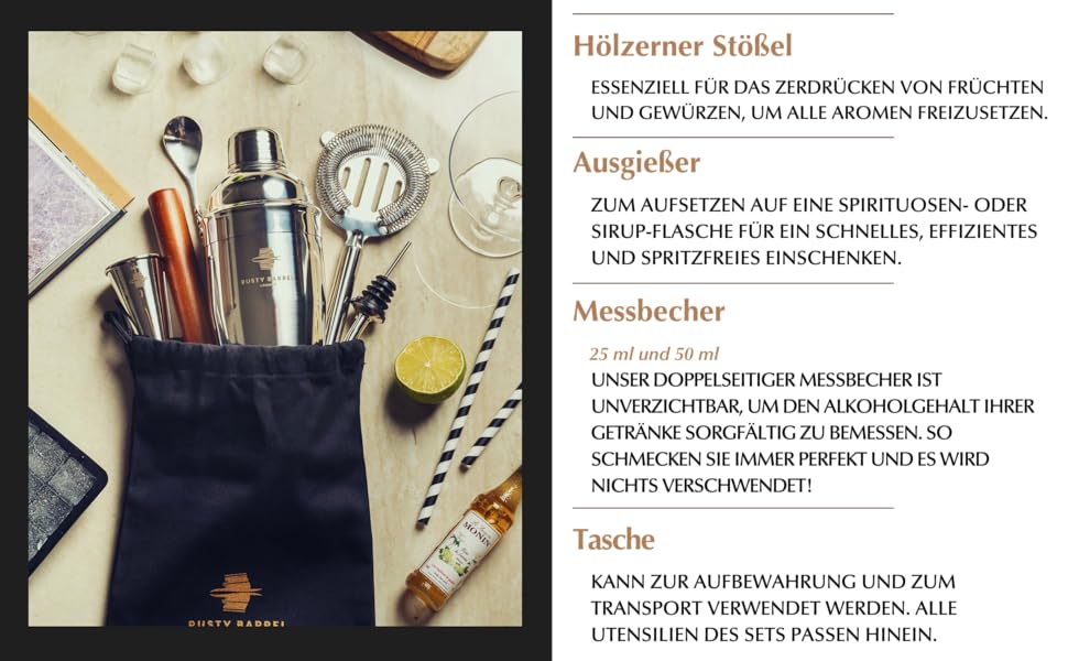 Набір для коктейлів Rusty Barrel Mayfair – шейкер з нержавіючої сталі, аксесуари для приготування коктейлів, подарункова коробка