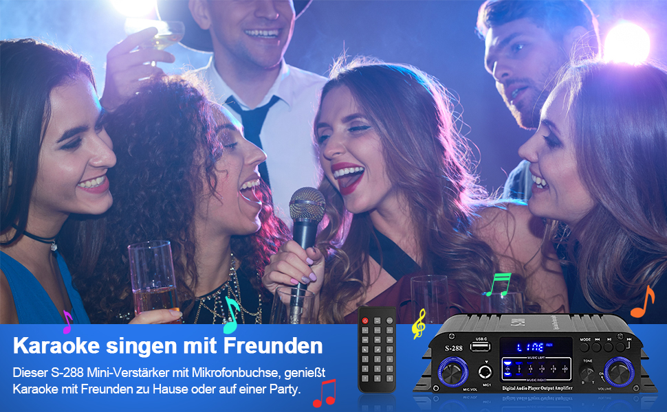 HiFi підсилювач S-288 600Вт, міні Bluetooth стерео аудіо ресивер, 12В/220В, 4 канали, цифровий підсилювач із LCD-дисплеєм, FM-радіо, Bluetooth, USB-вхід, для дому або авто