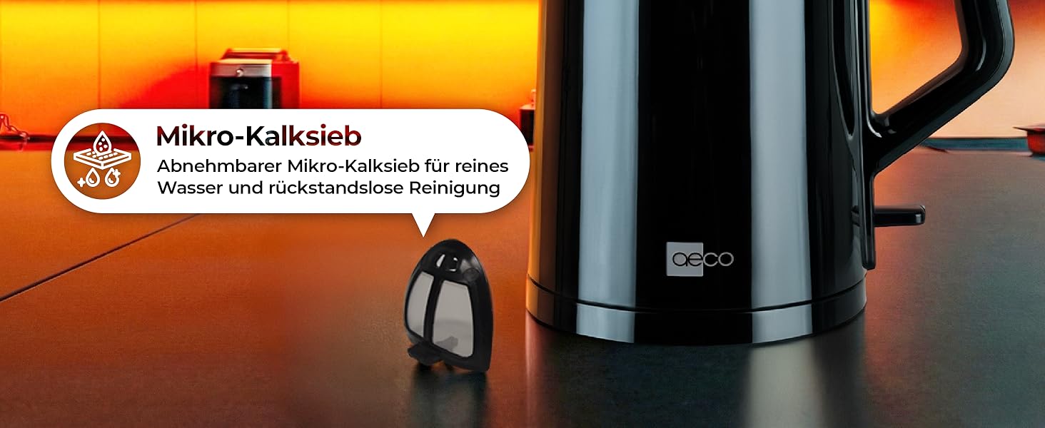 Електричний чайник Aeco AQA NEO з нержавіючої сталі, 1.7 л, 2150 Вт, без BPA, фільтр від накипу, бездротовий, CoolTouch, шампань сріблястий