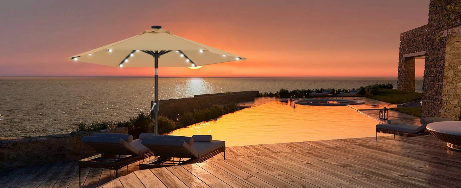 Сонячна парасоля MasterCanopy 230 см з 24 LED, бірюзова – садовий, терасний, стіловий парасоля для вулиці