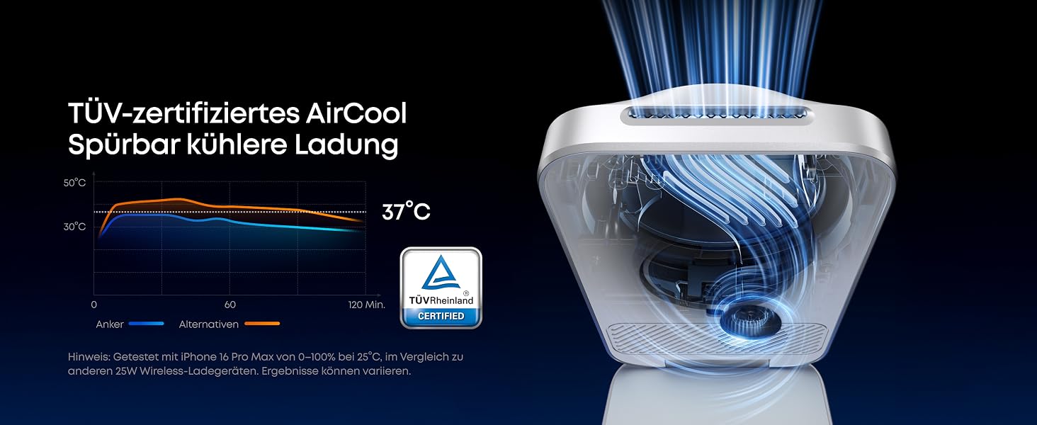 Зарядна станція Anker Prime 3-in-1 Qi2 25W з системою охолодження AirCool, бездротовий зарядний пристрій (білий)