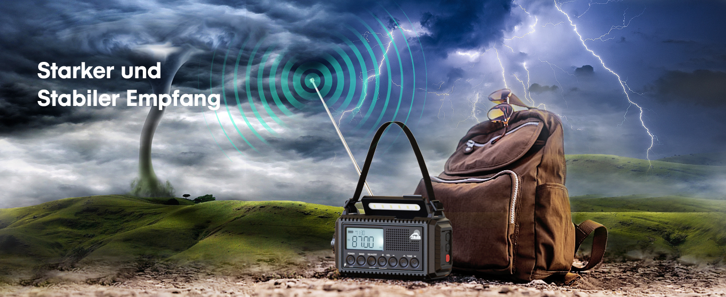 Радіоприймач Kurbelradio на 12000mAh з сонячною панеллю та ручкою, AM/FM/SW, з ліхтариком, USB-зарядкою, SOS-сигналом, для кемпінгу та надзвичайних ситуацій, зелений