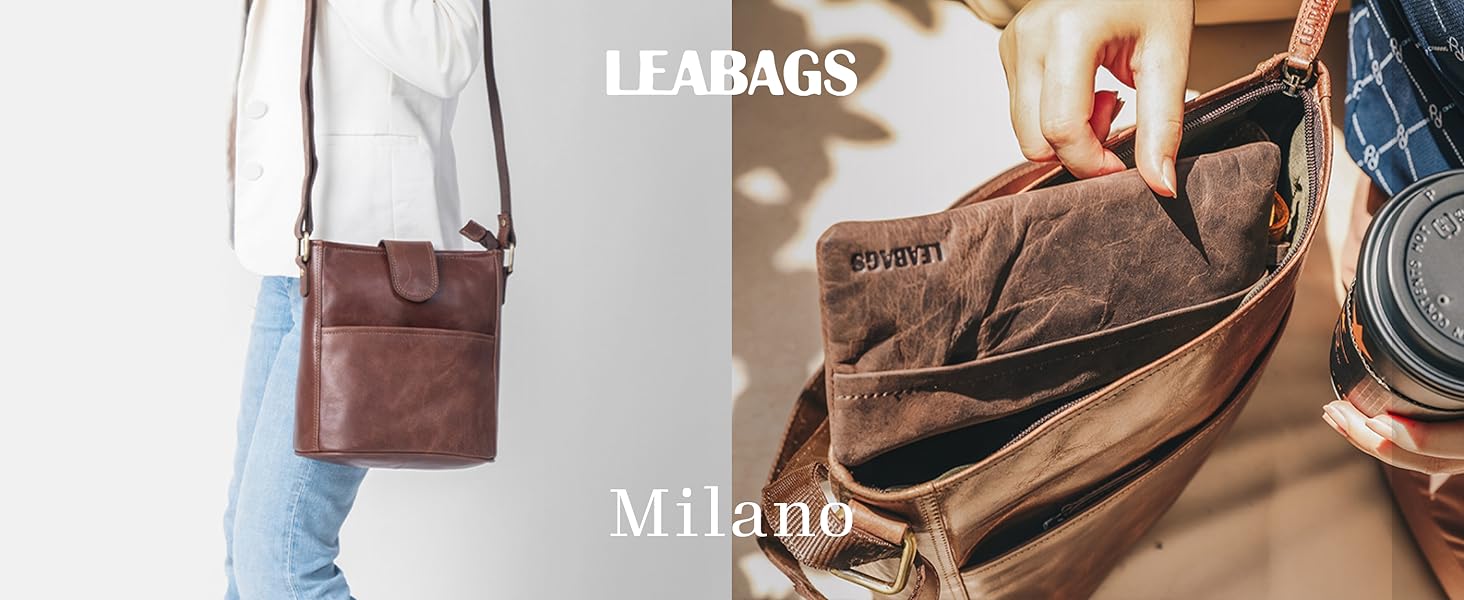 Сумка жіноча шкіряна Leabags Premium Nature Hellbraun: крос-боді, на плече, для роботи, університету, школи, повсякдення