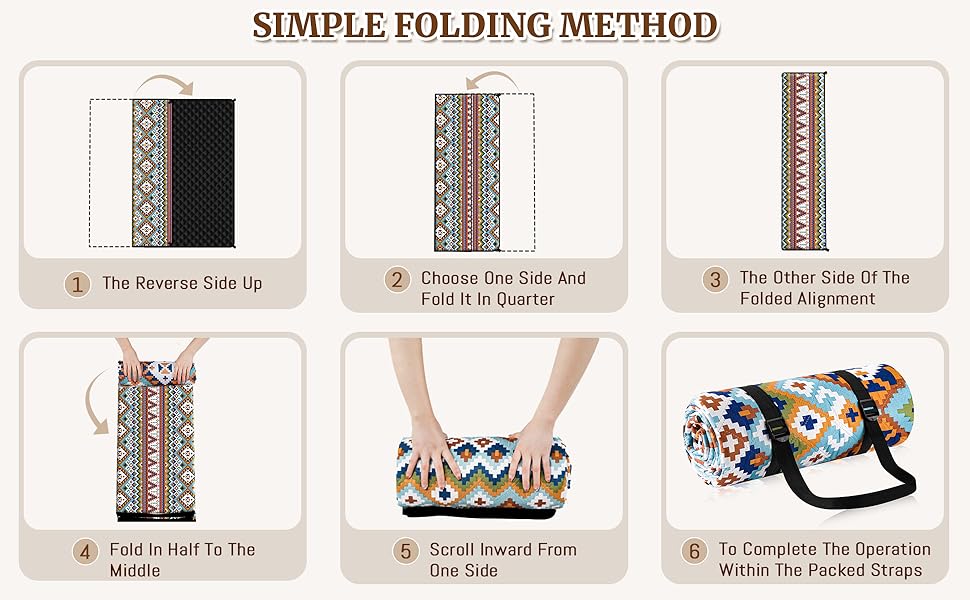 Плед для пікніка Boho 200x200 см, водонепроникний, антипісочний, з ручкою та кілочками, XL килимок для кемпінгу, пляжу, парку, прогулянок в стилі бохо