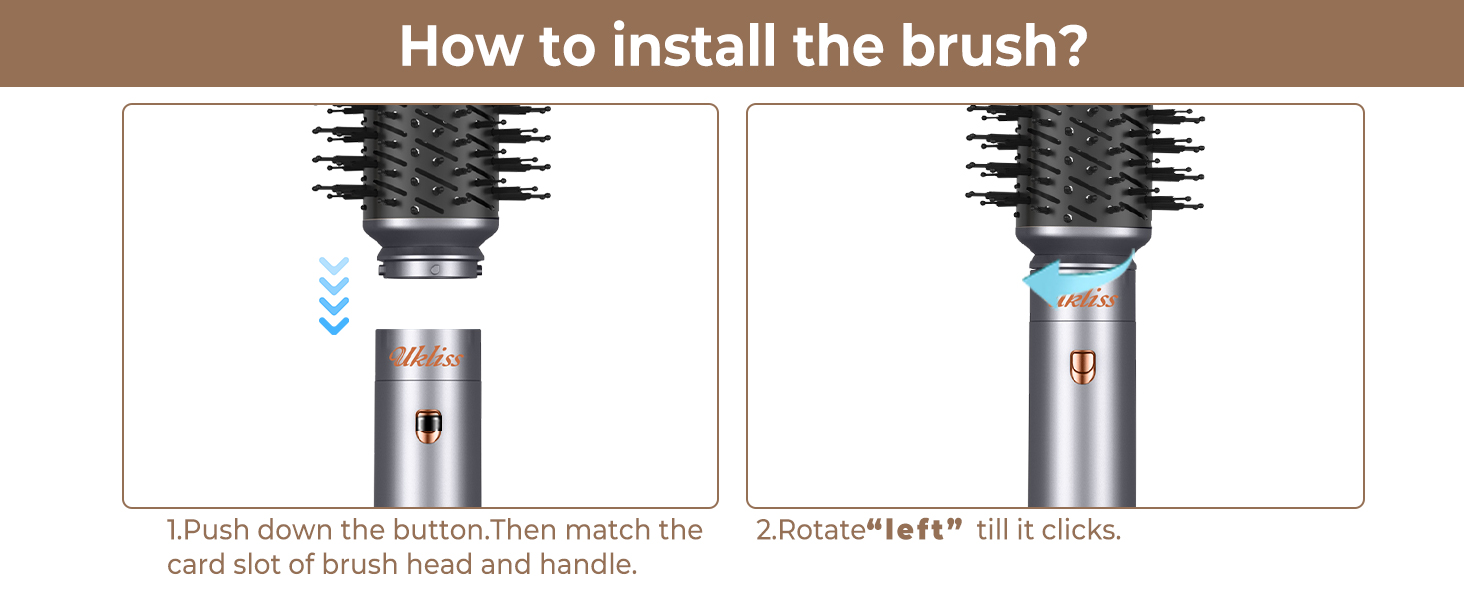 UKLISS Airstyler Pro 7-в-1: професійний фен-щітка з іонізацією, 1400 Вт, для укладання, створення локонів та випрямлення волосся (сірий)