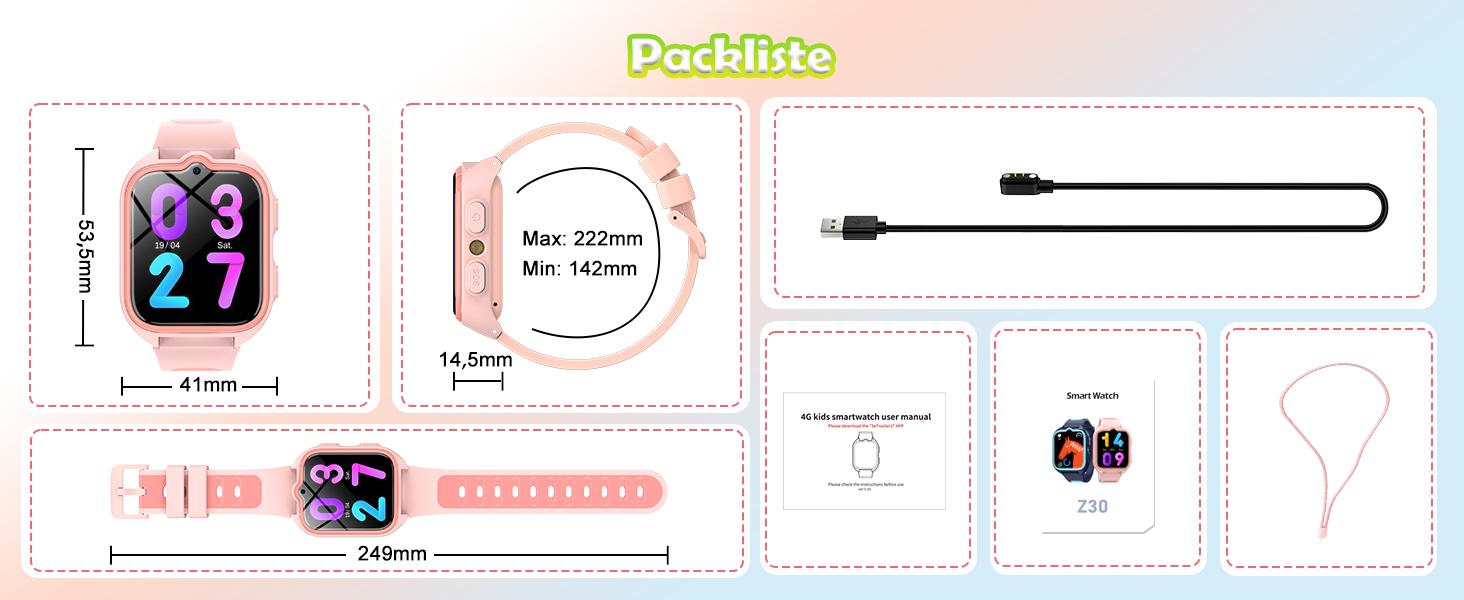 Дитячий розумний годинник з SIM-карткою, GPS-трекер, SOS, 4G, ліхтарик, IP67, для дівчаток та хлопчиків, блакитний