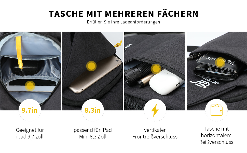 Чорна водонепроникна сумка через плече SkySper Urbanx6 6L - для подорожей, спорту та активного відпочинку