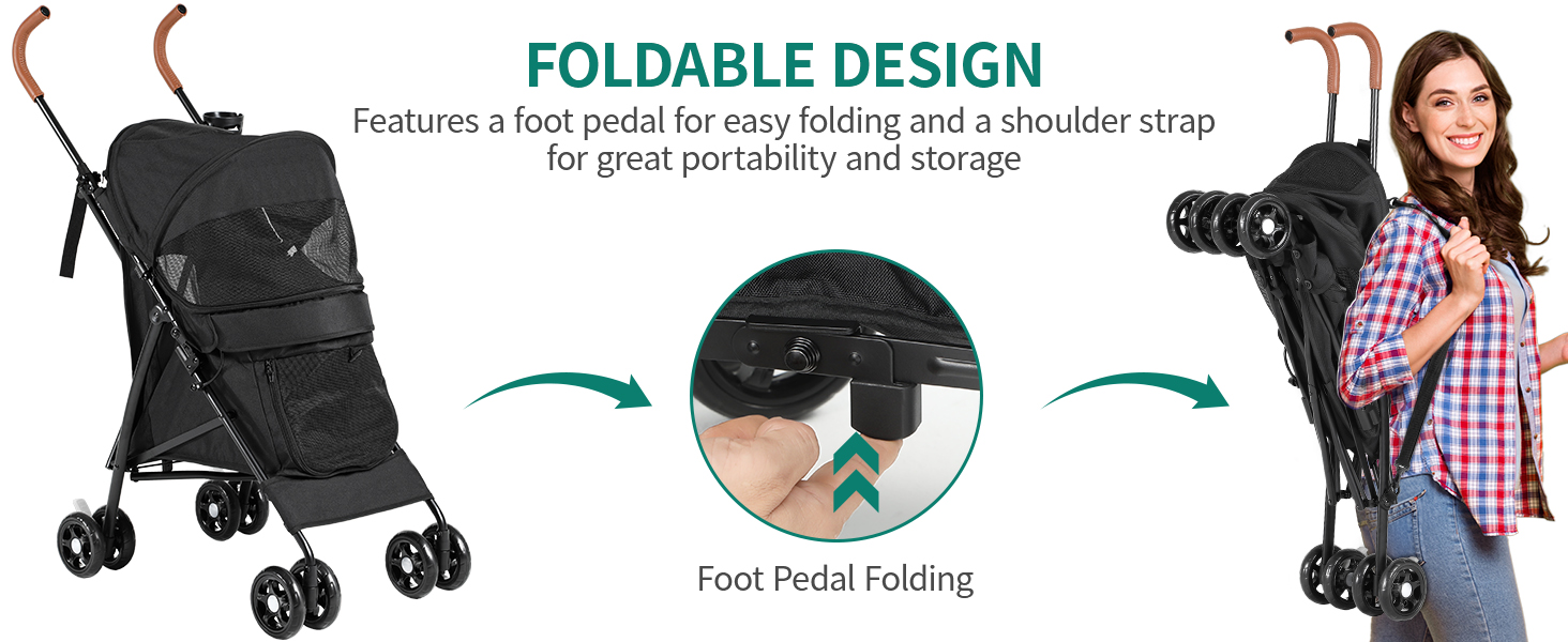 Візок для собак YITAHOME - чорний, до 11,3 кг, з сіткою, тримачем для напоїв, кошиком та переноскою