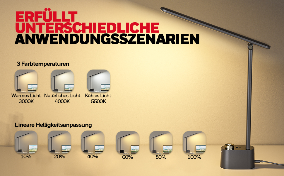LED лампа Honeywell для столу з USB-портом, регульована яскравість, захист очей, Sunturalux™, для офісу та дому, складна, чорна