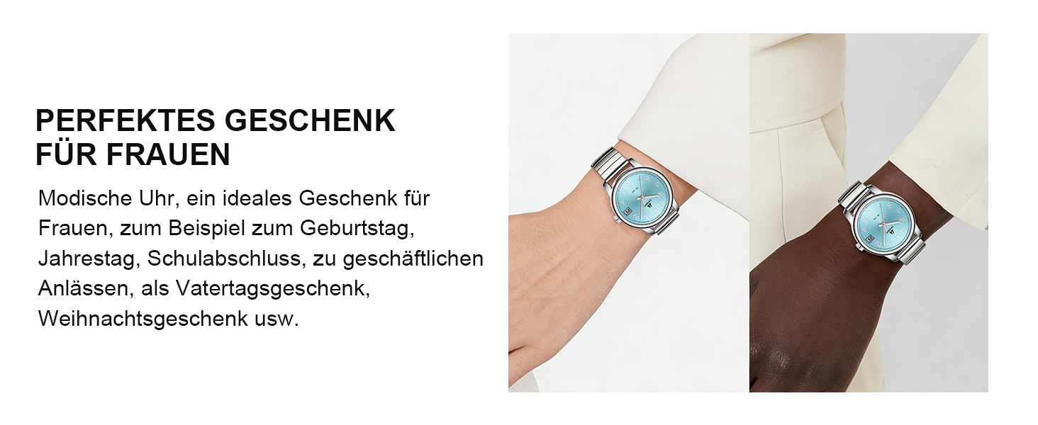 Жіночий годинник LN LENQIN: кварцовий годинник з нержавіючої сталі, водонепроникний, аналоговий, з регульованим браслетом (сріблястий, синій)