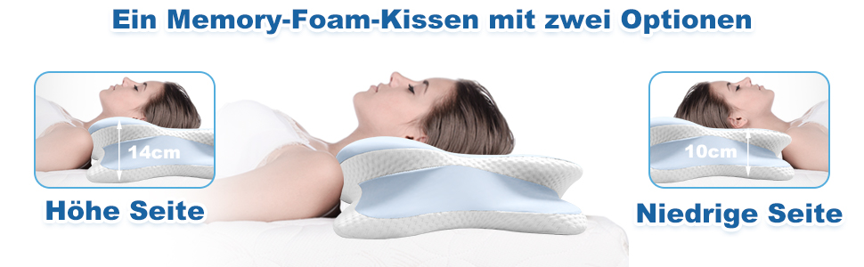 Ортопедична подушка для шиї та голови з Memory Foam, охолоджуючий ефект, для тих, хто спить на боці, спині та животі, знімний чохол (Світло-блакитний)