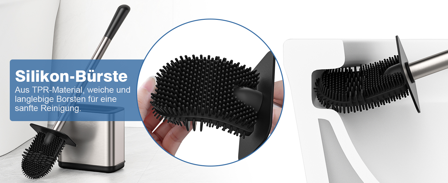 Набір для чищення унітазу FUNPALA з нержавіючої сталі та силікону, 2 насадки, тримач, сріблястий