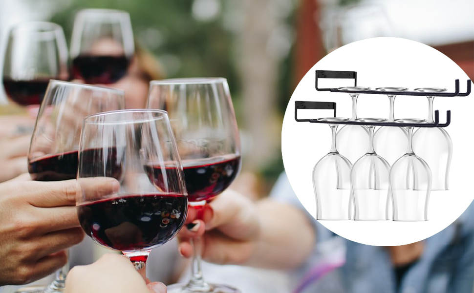 Підставка для келихів вина Jiplomn (4 шт.) - органайзер для підвішування під шафу, металева, для кухні, бару та декору