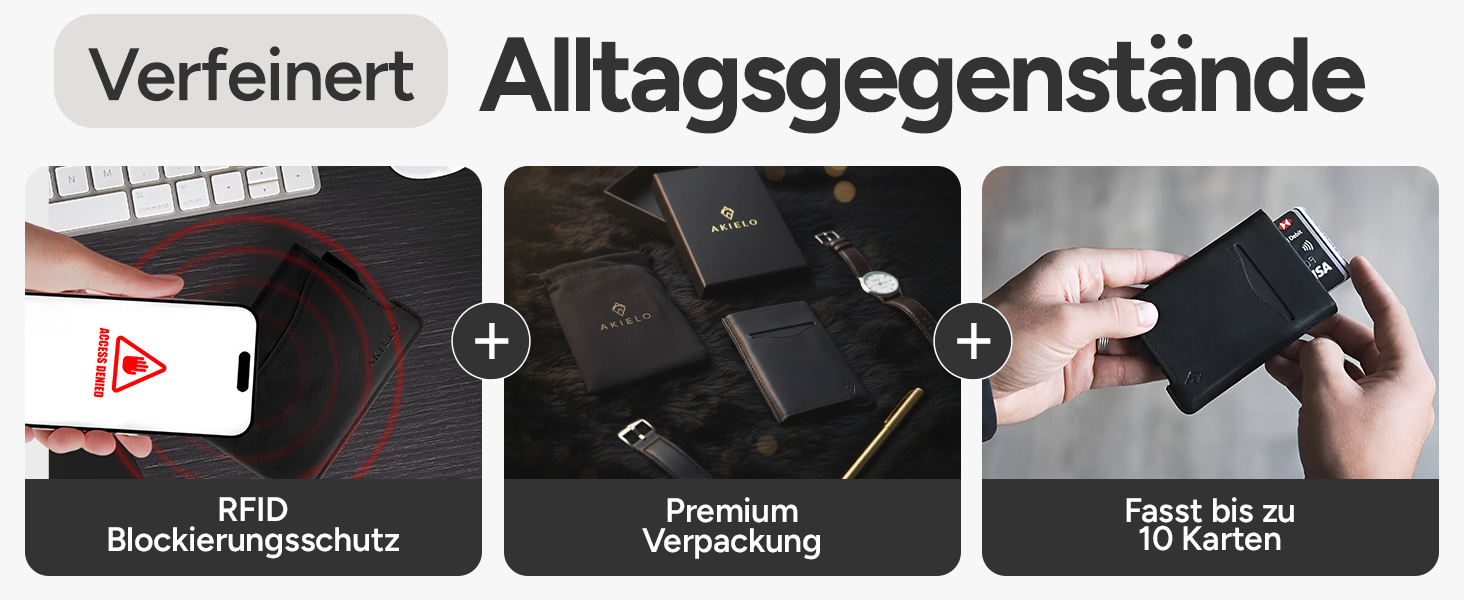 Кластинка для карт з RFID захистом та подарунковою коробкою – Мінімалістичний гаманець для чоловіків – Компактний гаманець з безконтактним захистом карт (Alpha Collection) (12. Шкіряна випуск сірого кольору)