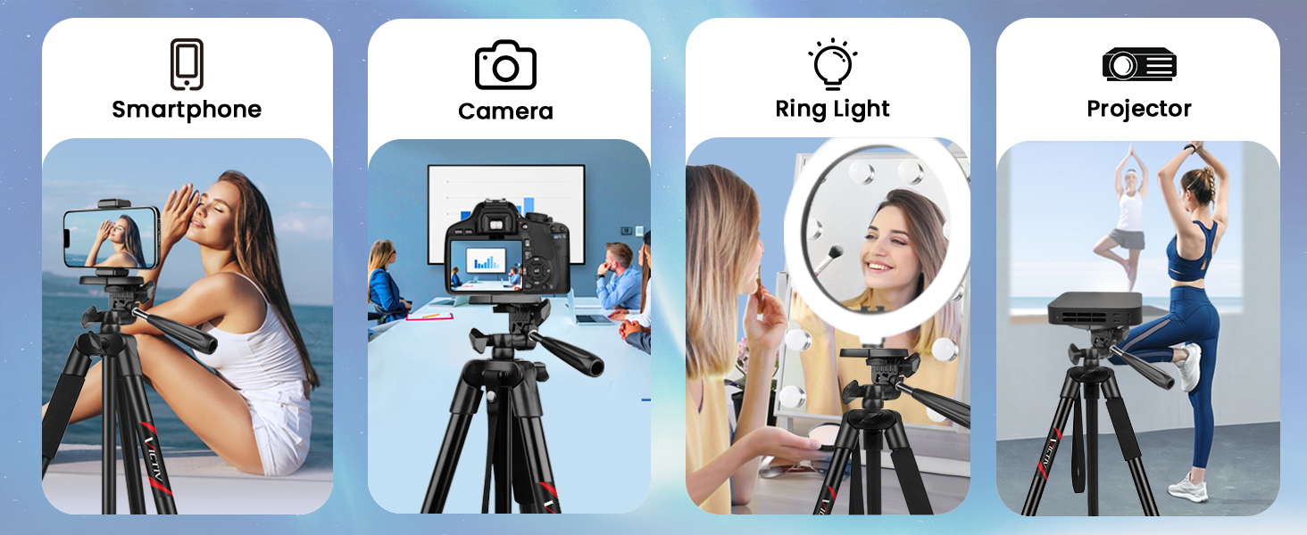 Штатив Victiv 162 см: розширюваний штатив з пультом для iPhone/Samsung/Huawei, для смартфонів та легких камер, 3-х стороння головка