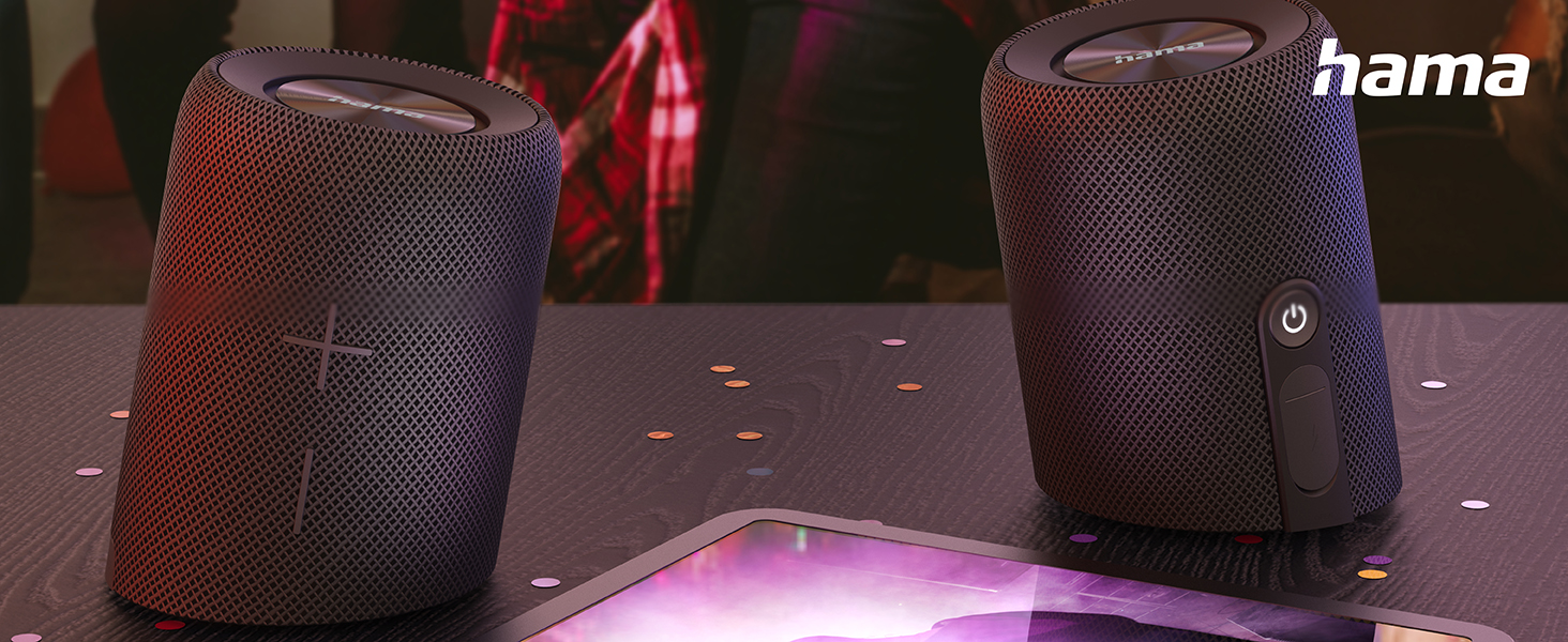 Hama Twin: Набір 2 Bluetooth колонок 30W, водонепроникні (IP67), чорні. Портативні, плавучі, до 10 годин роботи. True Wireless Stereo.