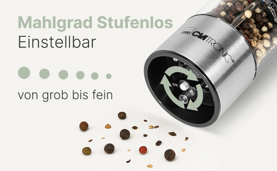 Електрична мельниця Clatronic® для солі та перцю | Керамічний жорно | Регулювання помелу | З підсвіткою | Зручна в використанні | PSM 3004 N