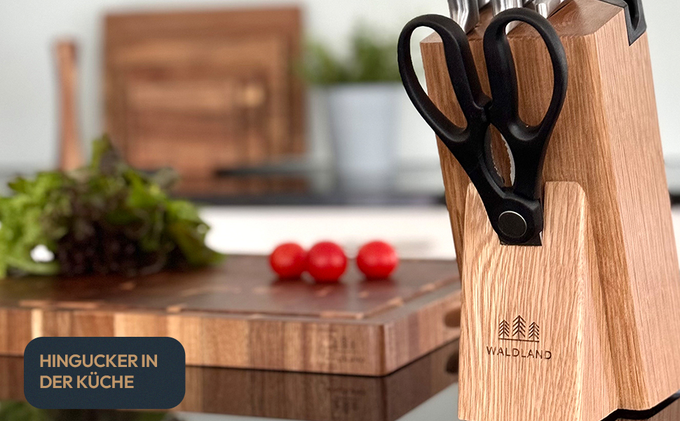 Набір ножів WALDLAND Premium з підставкою – 7 предметів | Набір кухонних ножів з інтегрованим точилом | Матеріал: дуб | Преміум якість