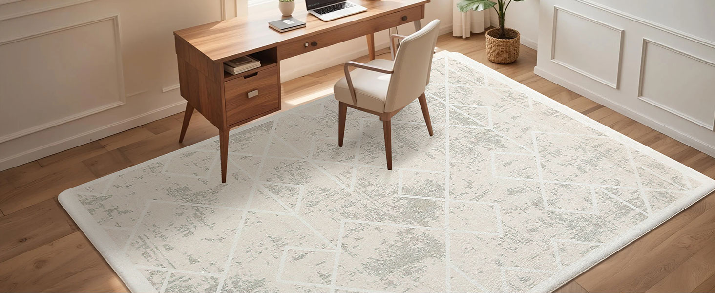 Килим Leesentec для вітальні, спальні: геометричний, сучасний, антиковзаючий, короткий ворс, бежевий, великий, білий (слонова кістка), 80 x 120 см, прямокутний