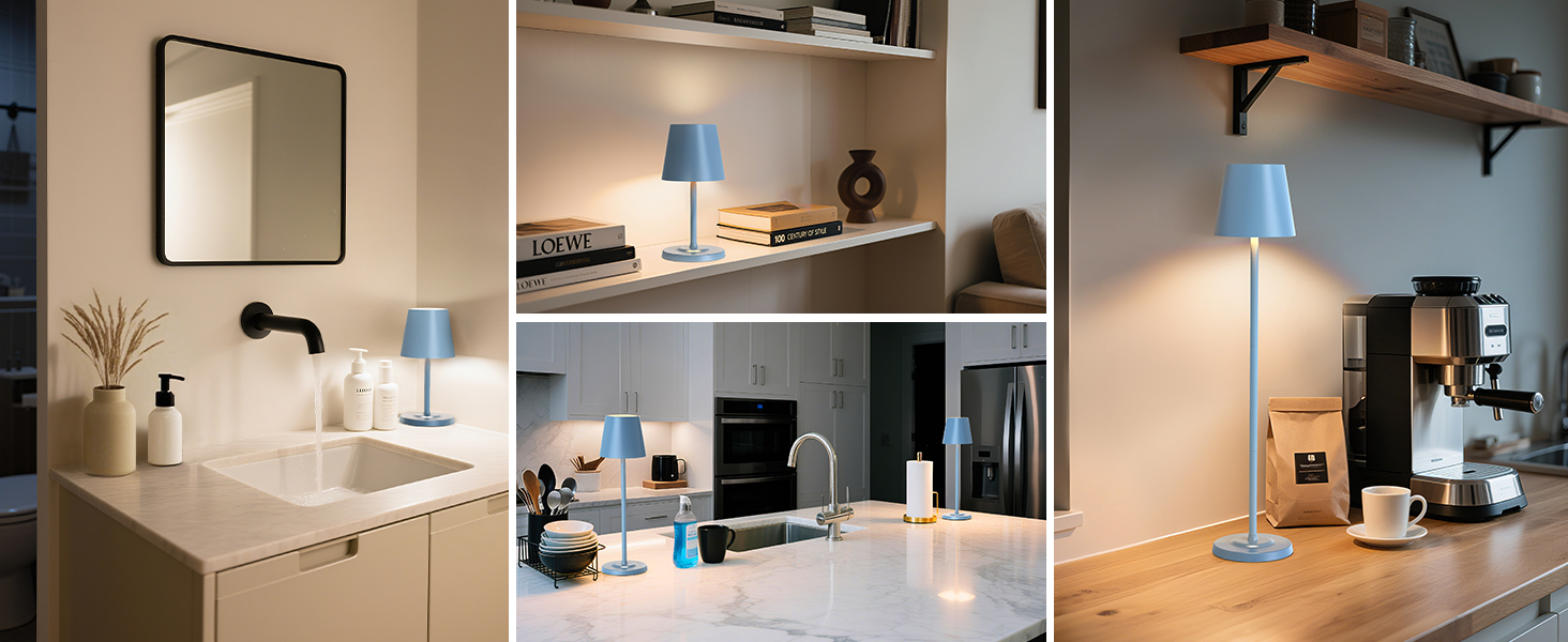 Світлодіодна настільна лампа 3-в-1 бездротова з акумулятором 5500mAh, регульована висота, димування, 3 кольори світла - USB лампа настільна металева водонепроникна сенсорна для дому та вулиці, комплект 2 шт. (Синій, 38.5x11.2x11.2 см)