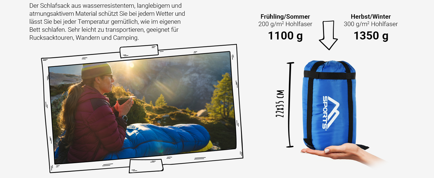 Спальний мішок MSports Premium Outdoor з ременем для перенесення - вибір на весну/літо (200 GSM) або осінь/зима (300 GSM) для кемпінгу, подорожей, фестивалів - теплий мумієподібний спальник оливкового кольору 300 GSM - для осені/зими