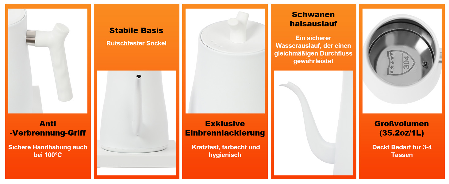 Електричний чайник-гозек Schwanenhals 1L, 1000W, регулювання температури 45-100°C, з підігрівом та захистом від перегріву