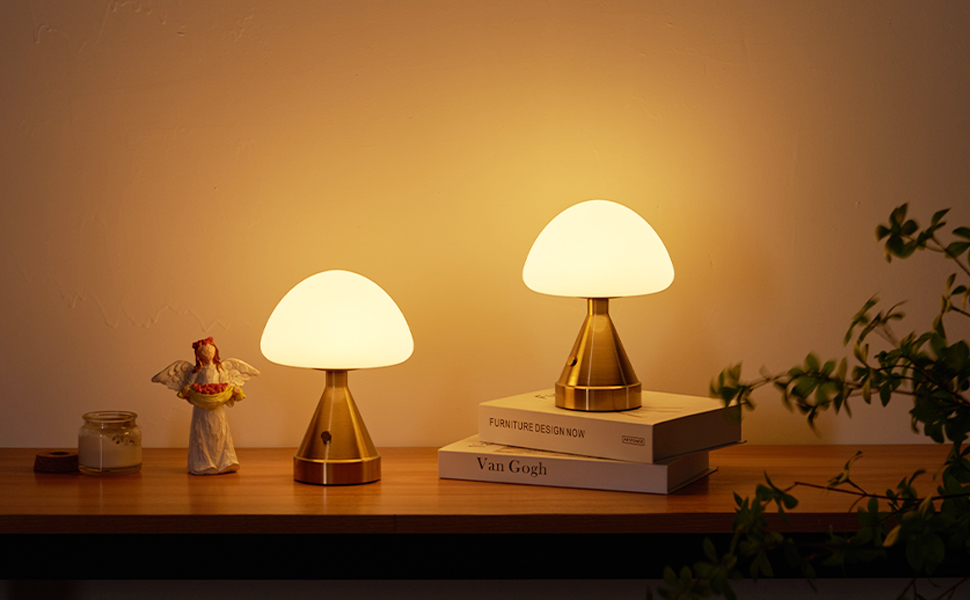 Бездротова настільна лампа-грибок, акумуляторна, з сенсорним регулюванням яскравості, мініатюрна золота атмосфера для спальні, їдальні, патіо, ванної кімнати