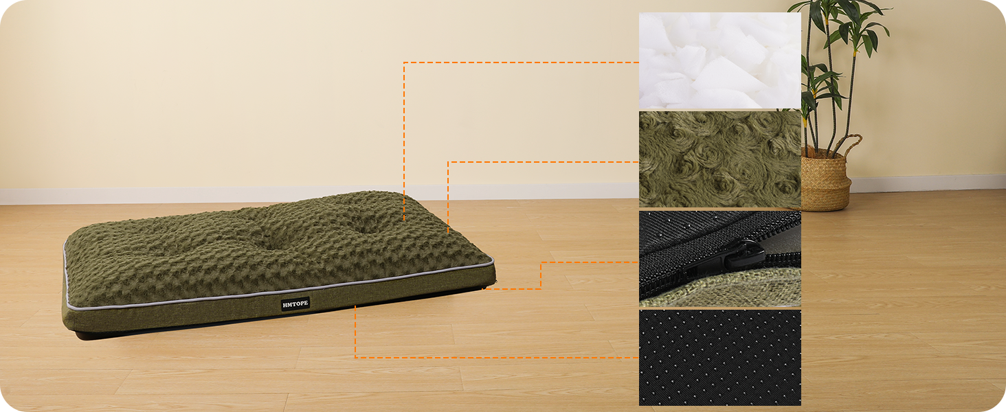 Ортопедичне ліжко для собак, килимок для собак з двошаровим дизайном, миється, знімний кошик для собак, 90 см для маленьких та середніх собак (89 x 59 x 10 см, оливковий)