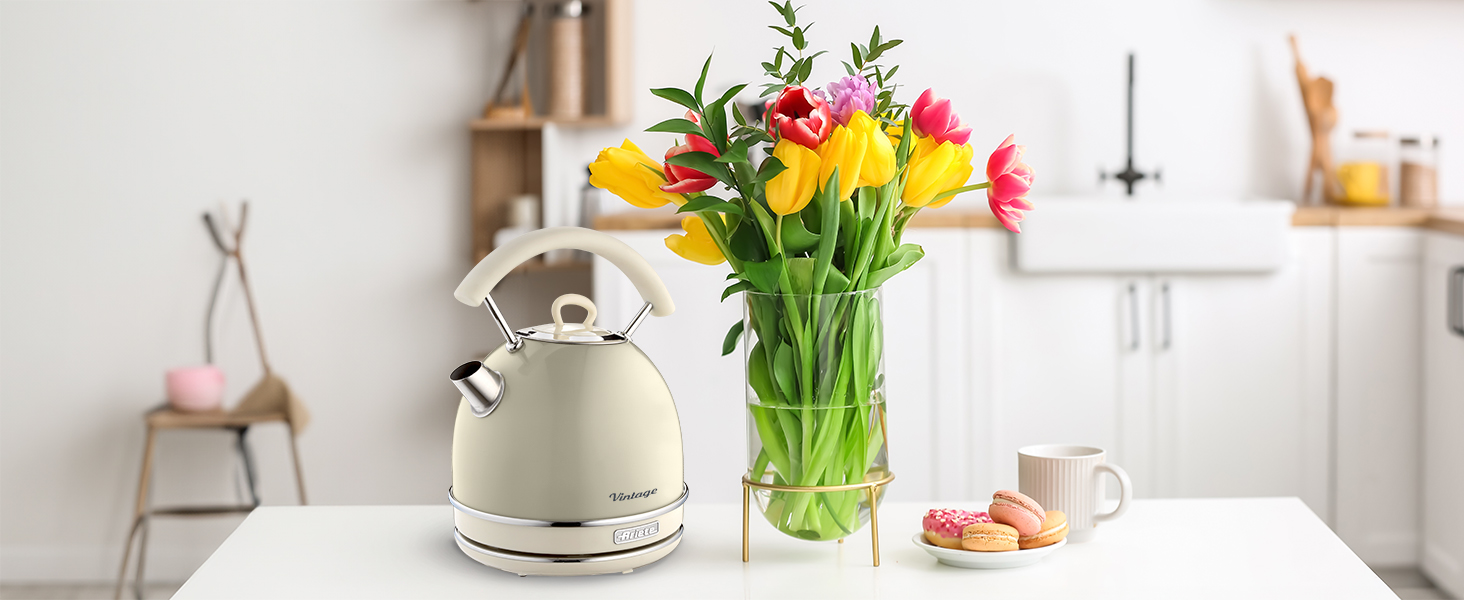 Ariete Vintage Electric Kettle - 1.7L, 2000W - Green/Beige