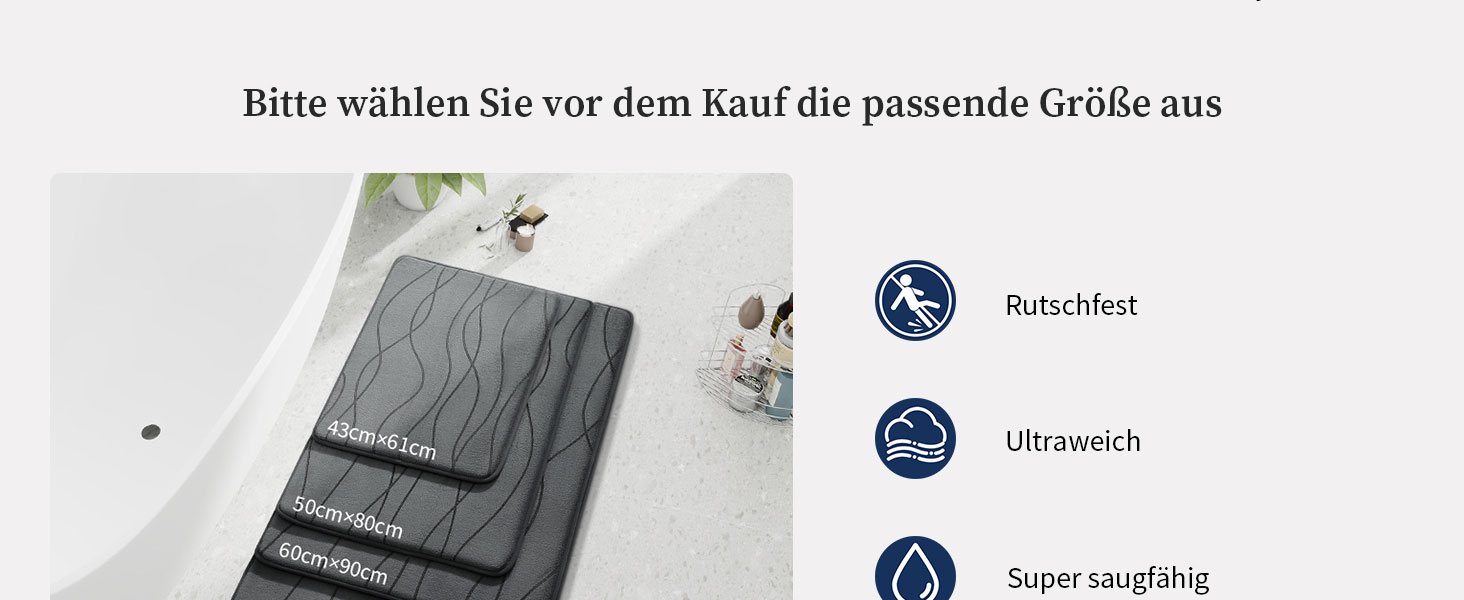 Килимок для ванної кімнати chakme з ефектом пам'яті (Memory Foam), нековзкий та вологопоглинаючий, темно-сірий, 43x61 см