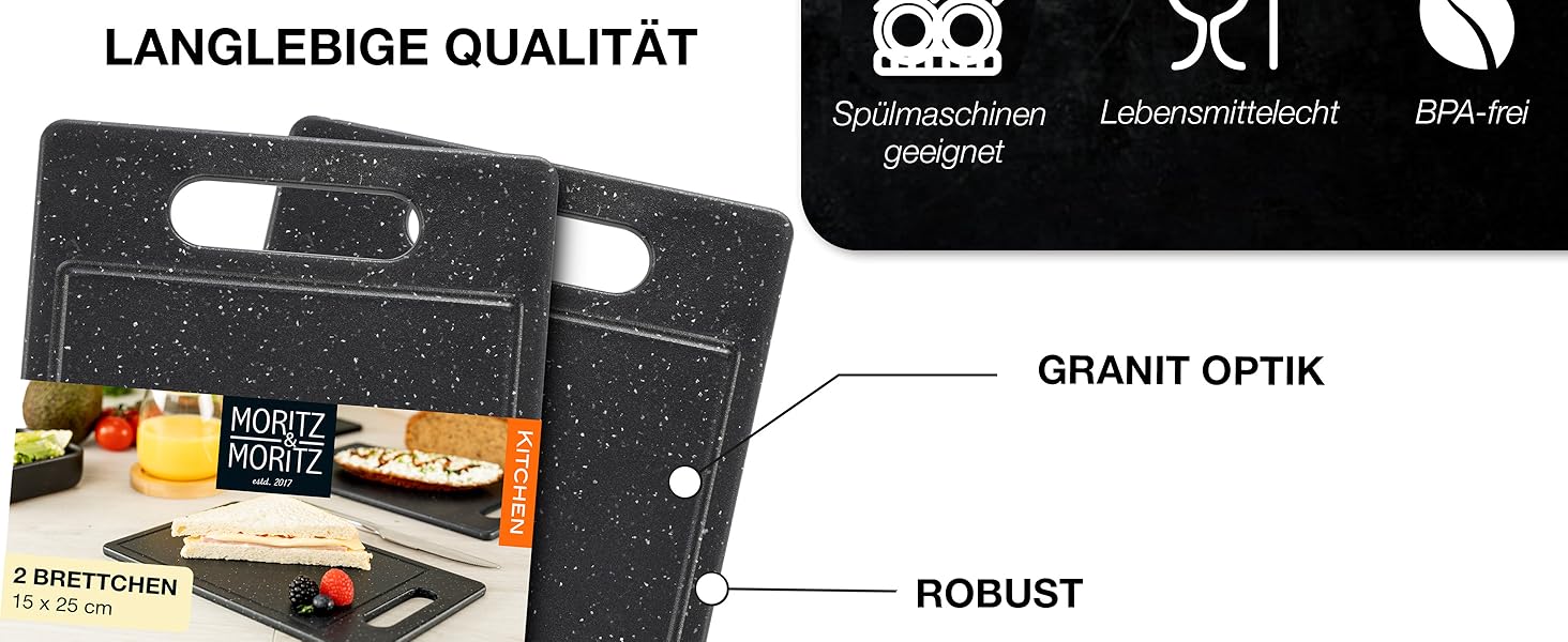 Набір дерев'яних обробних дощок Moritz & Moritz з гранітним дизайном, 25 x 15 см, BPA free, для сніданку, гігієнічний, придатний для миття в посудомийній машині (4 шт.)