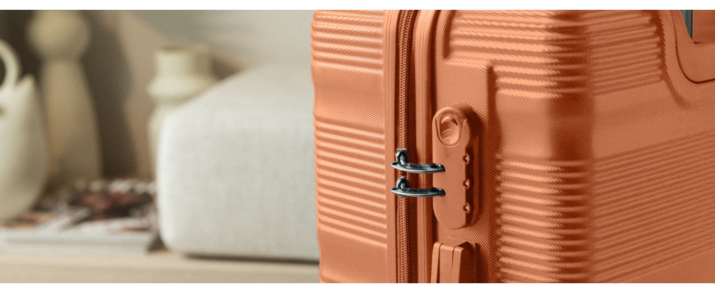 Набір валіз NUMADA 4 шт. Upfly T10 ABS: ручна валіза 55x40x20, середня 60L, велика 78L + косметичка. Оранжевий колір. Безпечний та міцний.