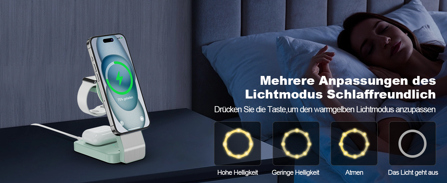 3-в-1 Станція Бездротової Зарядки з Індукцією для iPhone, Apple Watch та AirPods (Білий/Зелений)