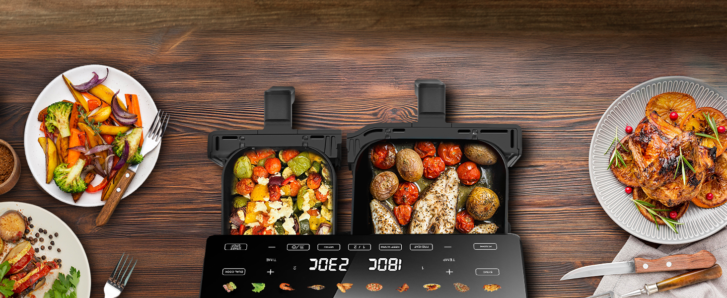 Фритюрниця Extralink 1400W з гарячим повітрям, 4.2L, 10 функцій приготування, LED-дисплей, економна, 90% менше жиру