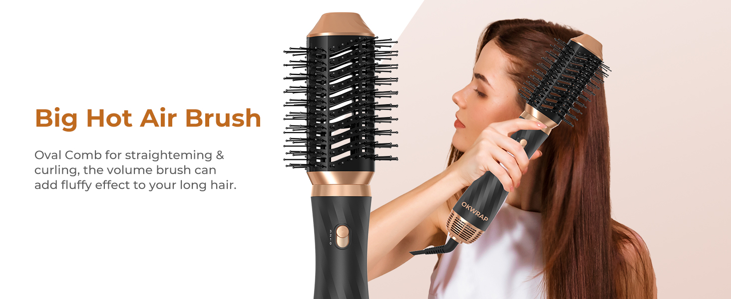 Набір для укладки волосся OKWRAP Airstyler 6 в 1: фен-щітка, автоматична завивка, об'ємні насадки, чорний/золотий
