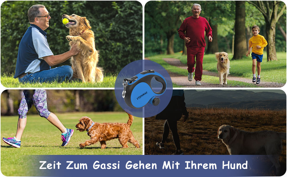 Висувна поводок для собак VTOPVMAX - для середніх та великих собак до 50 кг, міцна висувна стрічка, безпечний кабель, диспенсер для відходів, гальмо однією рукою (білий) (8 м, блакитний)