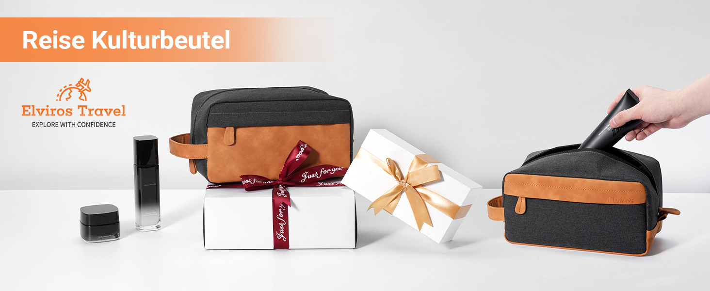 Чоловіча дорожня сумка Elviros для подорожей, подарунок для чоловіка, підвісна, косметичка-доріжній набір, водонепроникна, з PU-шкіри, велика місткість, для подорожей та ванної кімнати, чорна