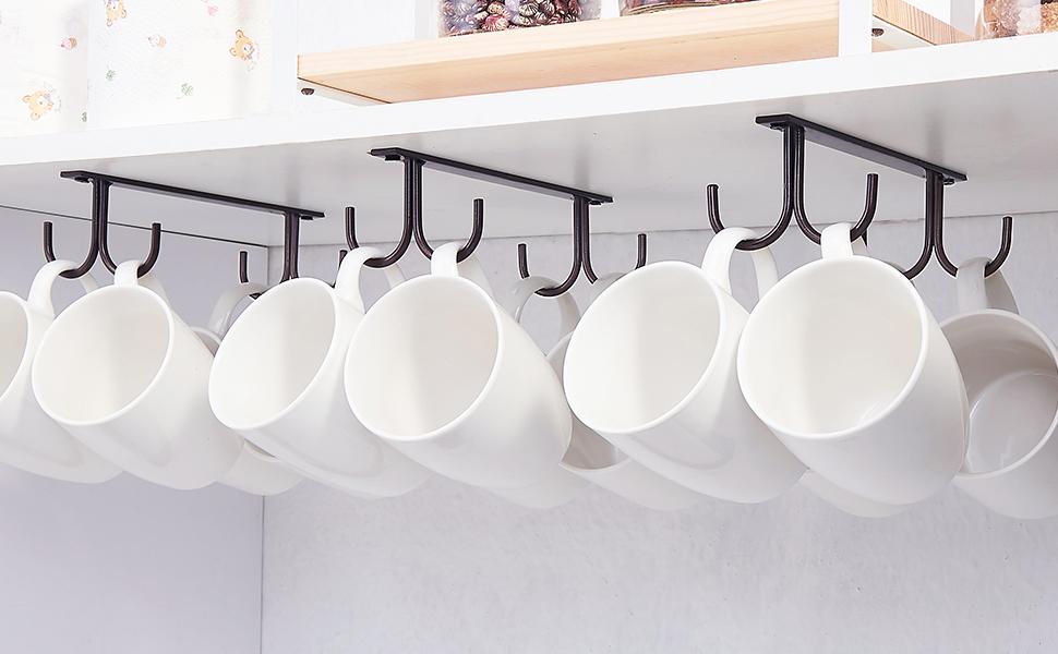 Тримач для чашок під шафу FOMANSH: 12 гачків для кухні, підставка для чашок, кавових горнятків, білий/чорний