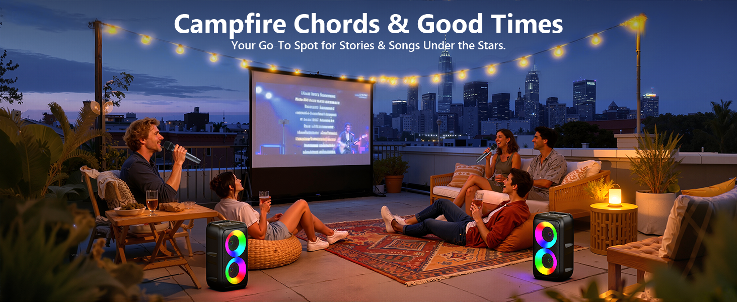 Караоке машина нового покоління 2025 | Система караоке з 2 мікрофонами, Bluetooth, FM, AUX, USB, підтримка TV/Smartphone/iPad | Для вечірок, дня народження, подорожей (Чорний, багатобарвний)