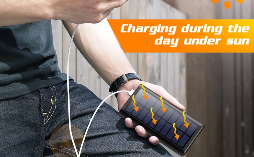 Повербанк сонячний 26800mAh з USB-C, PD3.0A 15W, 3 виходи – для iPhone, Huawei, Samsung (Чорний)